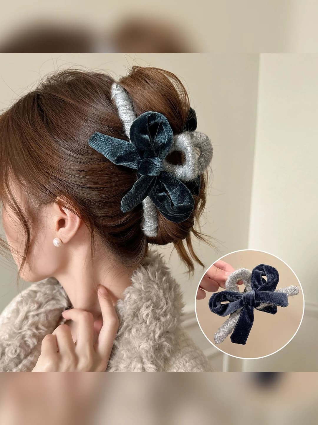 2# Ko'k velvet bow qisqich, ~13 cm