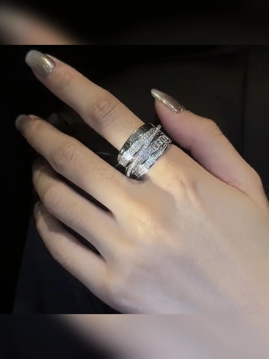 Women's adjustable ring with zircon, geometric shape, irregular design in light luxury style