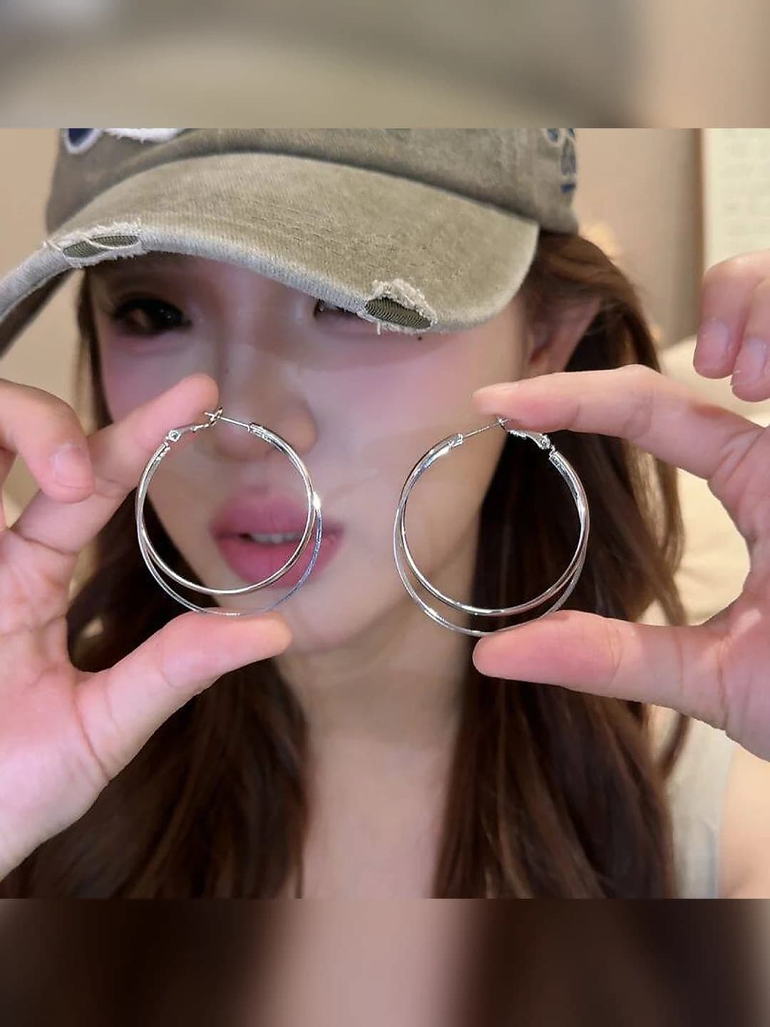 Silver double hoop 4cm