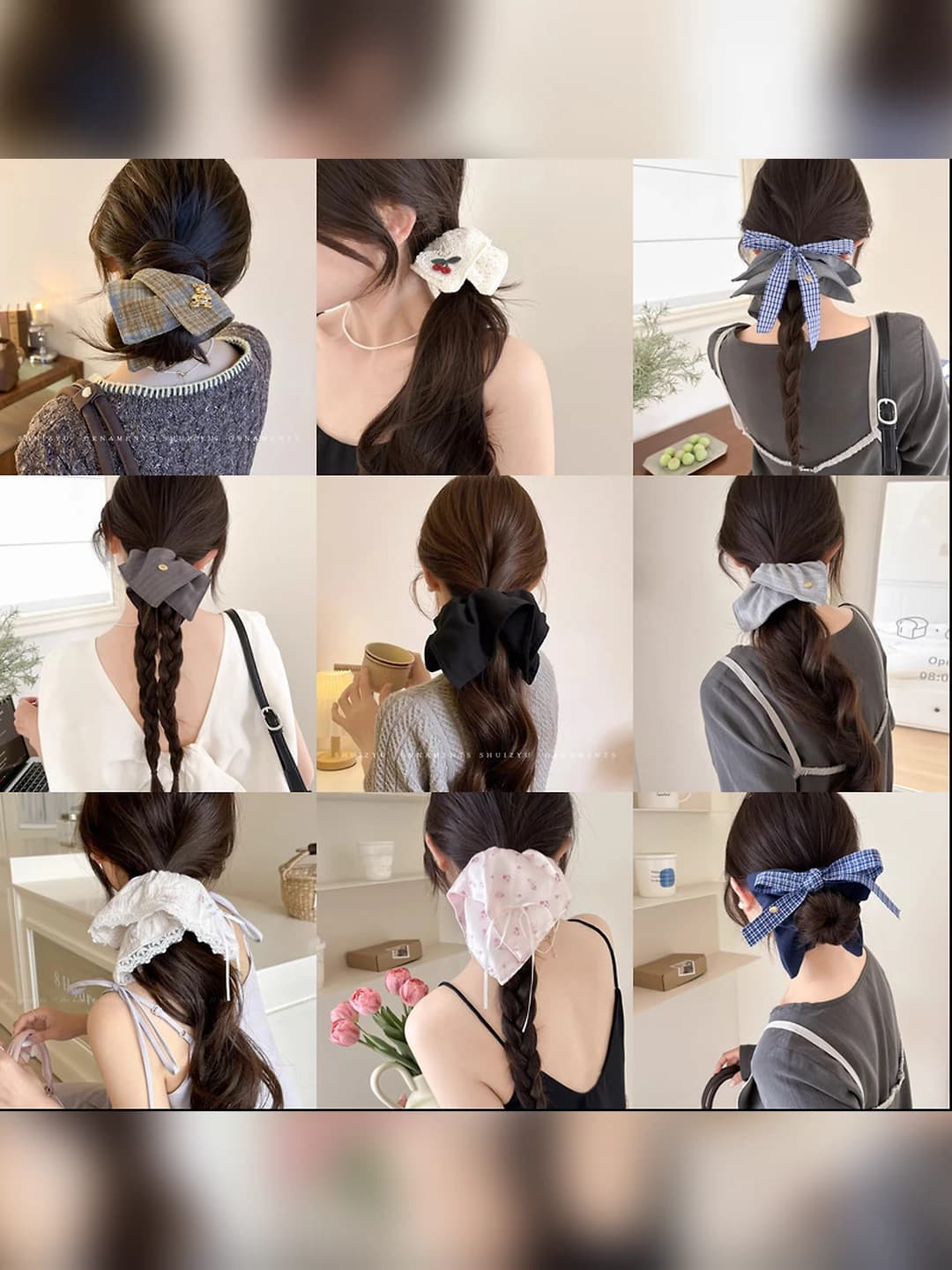Women's stretchy fabric hair scrunchie in Korean style, preppy style bow hair tie