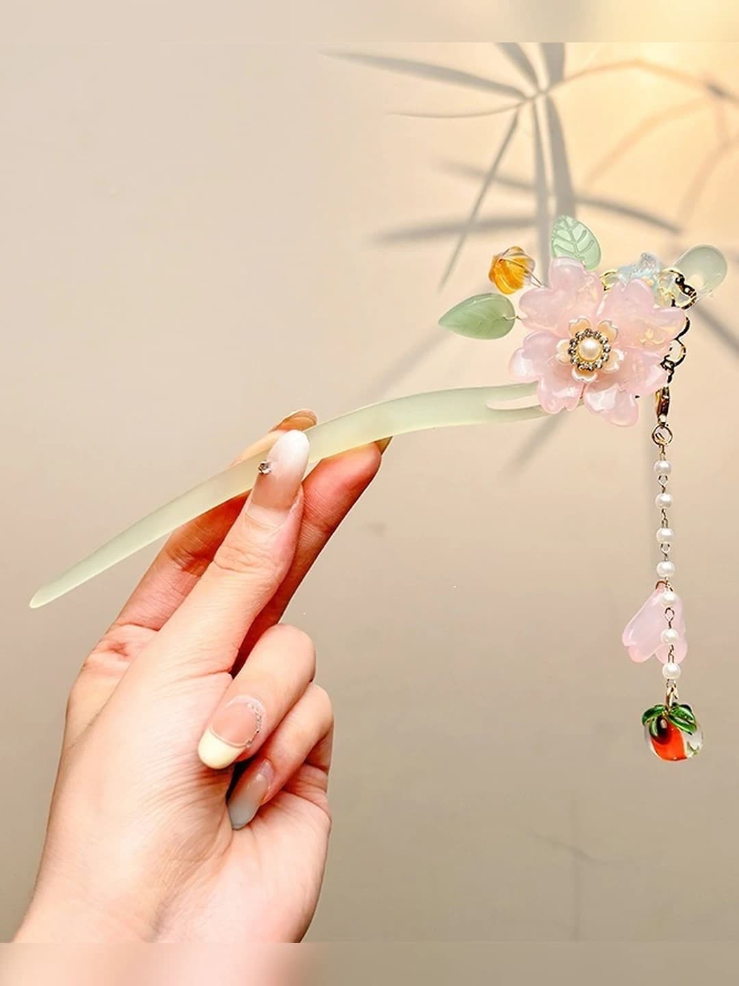 26# Pink large flower green jade