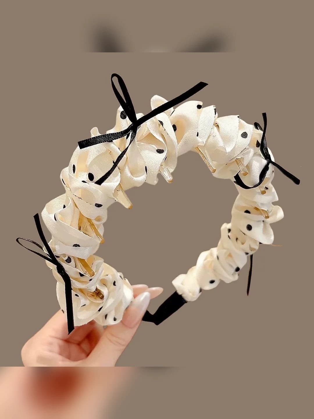 1# White bow polka dot headband