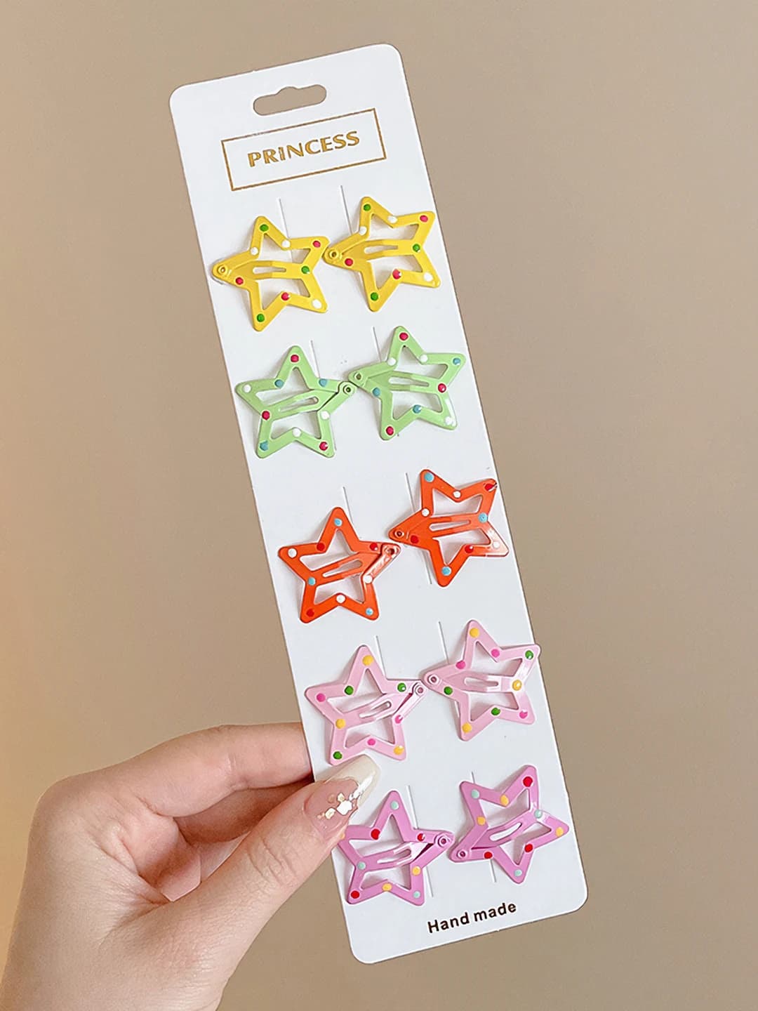 Orange polka dot star clips 10 set