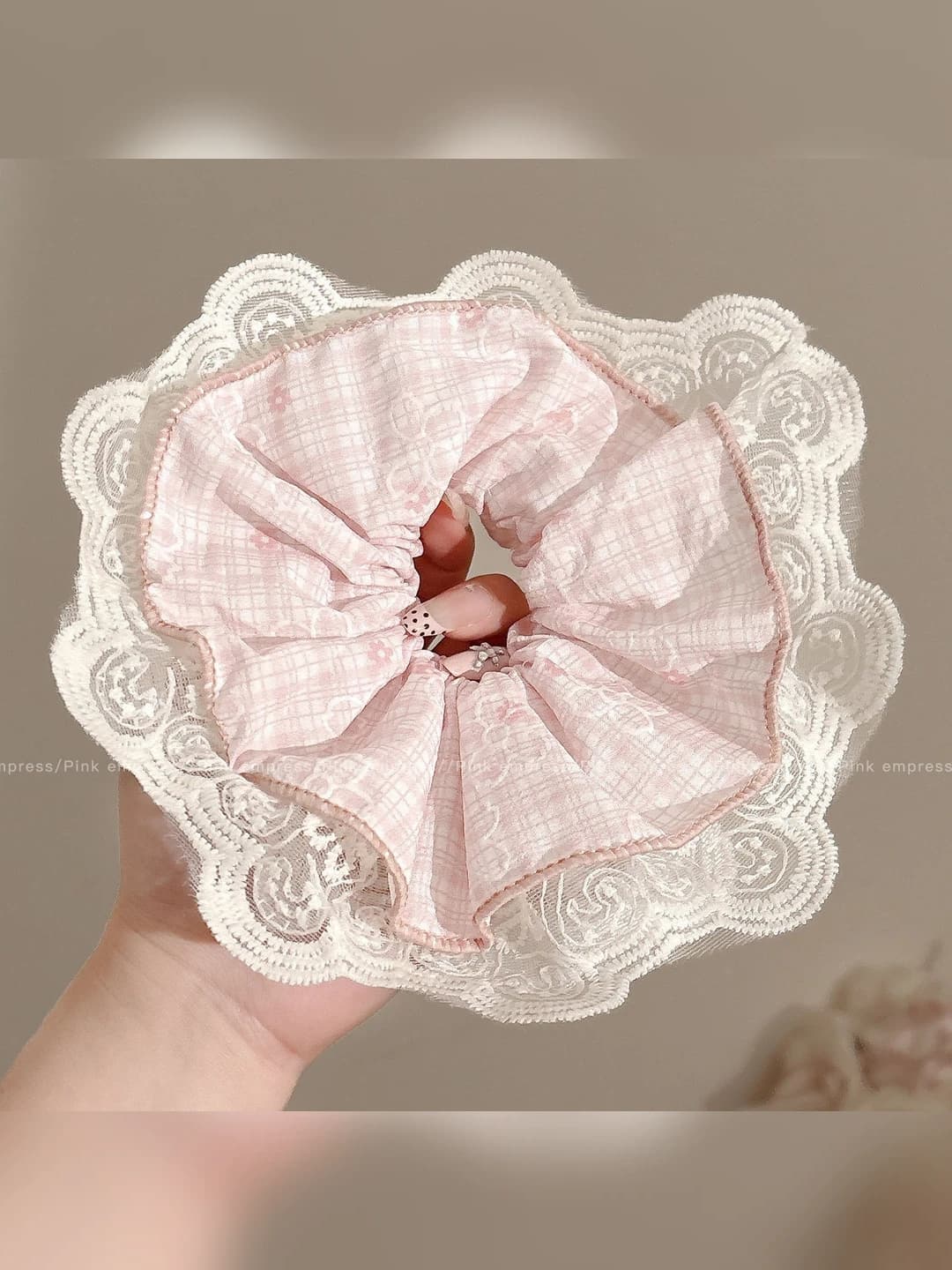 1# Розовый клетчатый кружевной край ~16 см