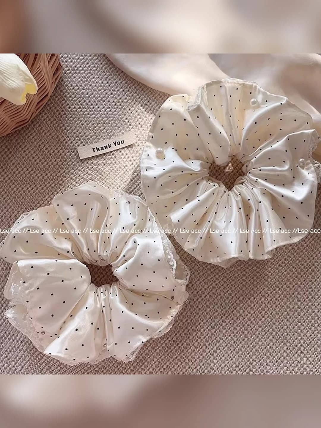 White satin polka dot lace