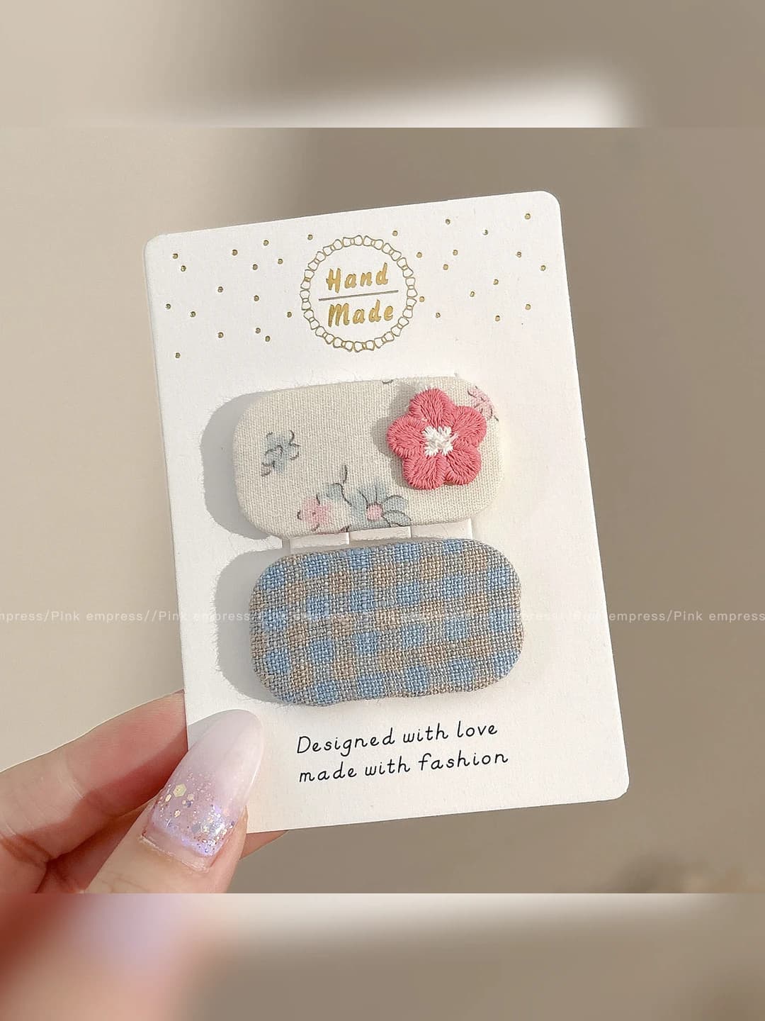 6# Rose red flower blue plaid, 4.5 cm