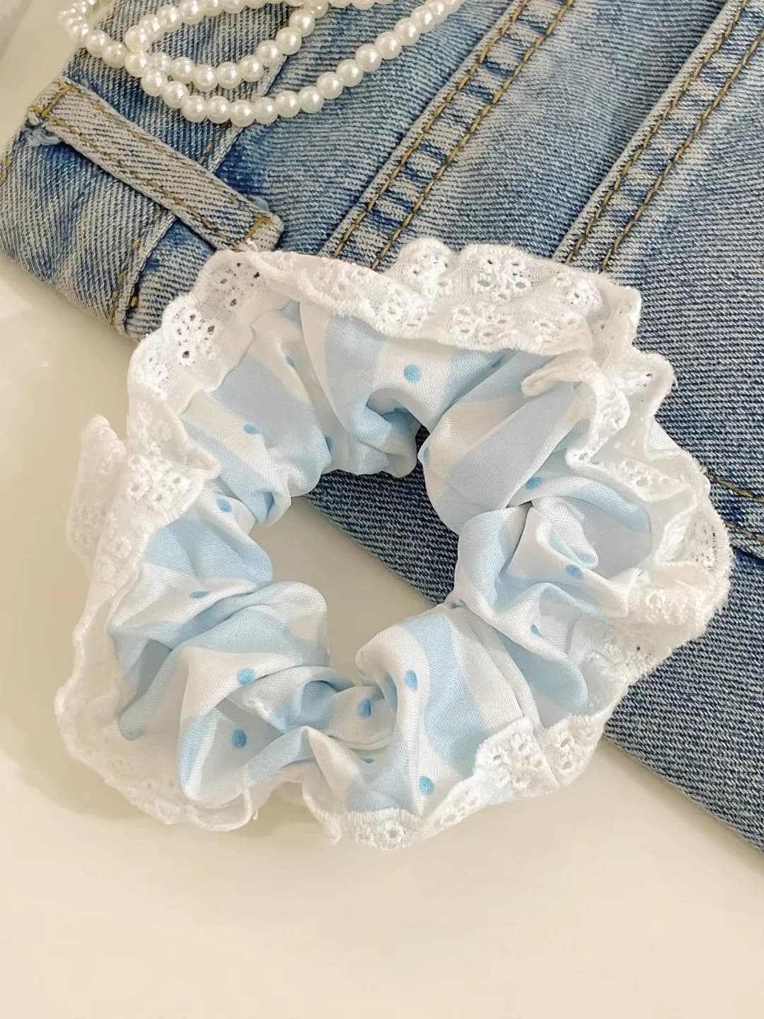 1# Blue polka dot lace
