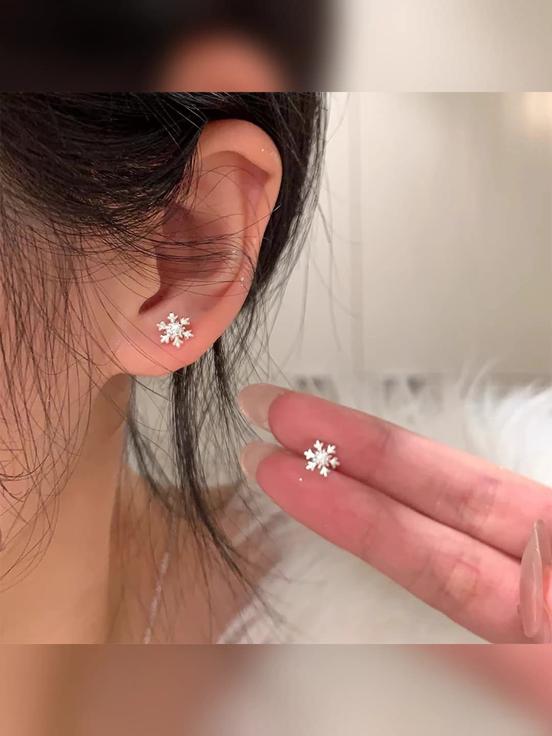 1# Snowflake studs, straight pin, pair