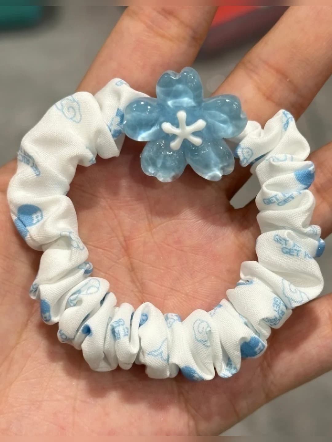 9# Sakura bubble hair tie - blue *diameter ~6 cm - fabric+acrylic