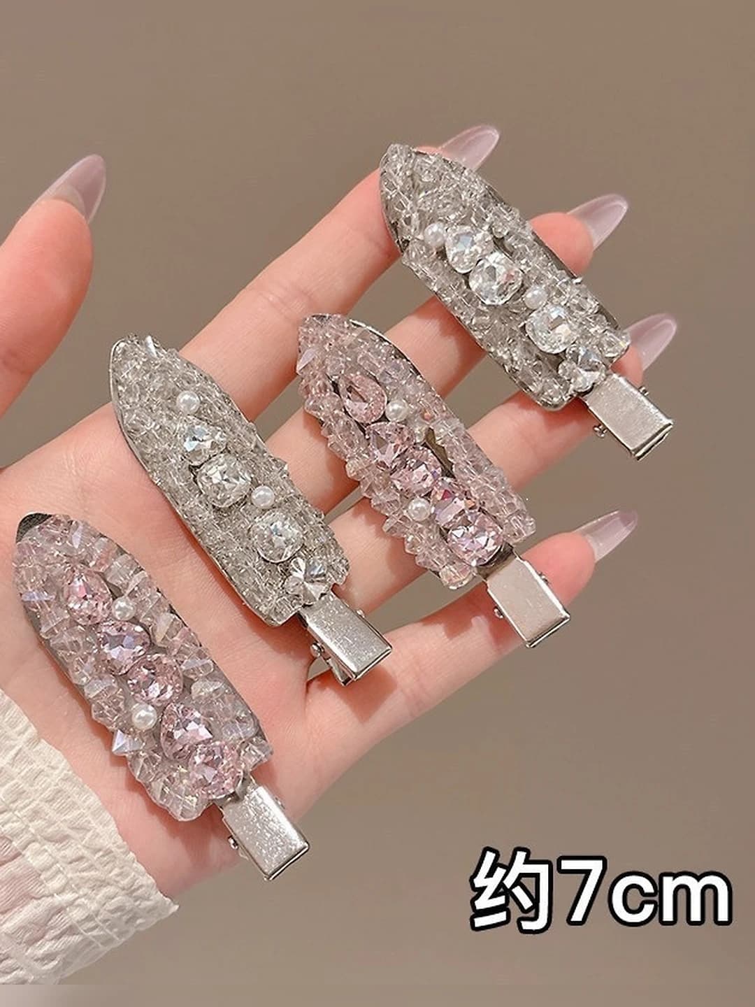White-pink crystal, 4 pcs