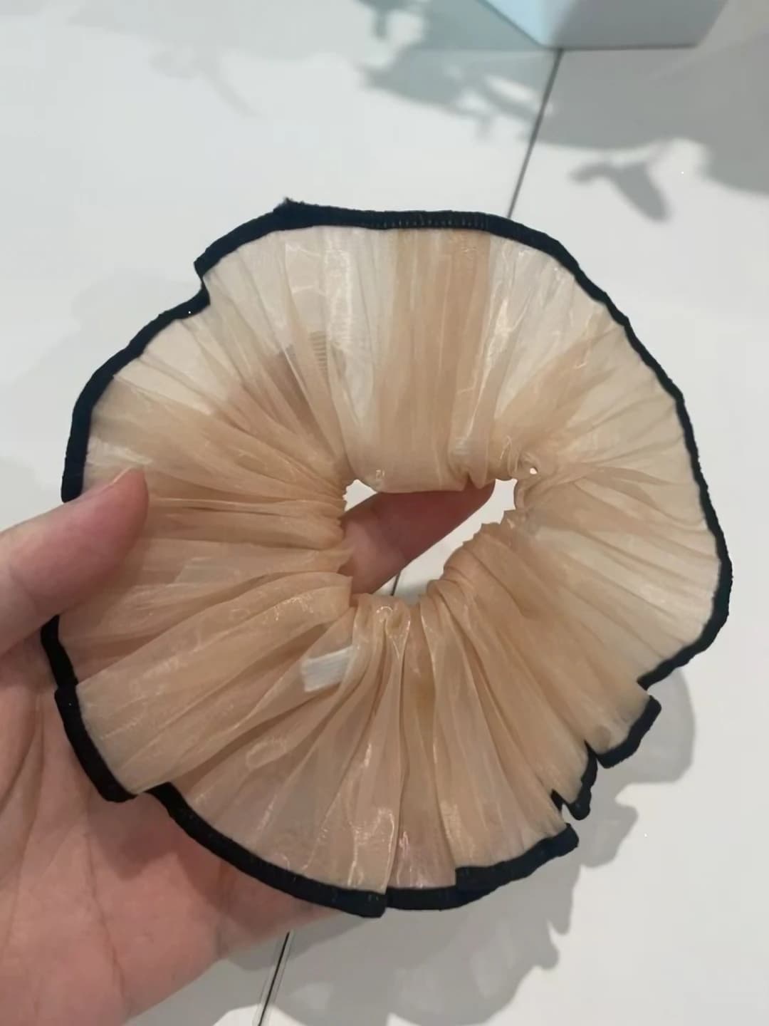 3# Ruffled wide band light coffee - fabric - ~15 cm