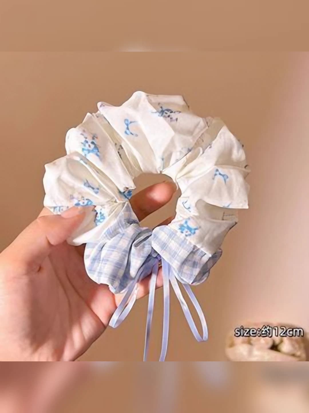 1# Blue plaid cat scrunchie 12cm