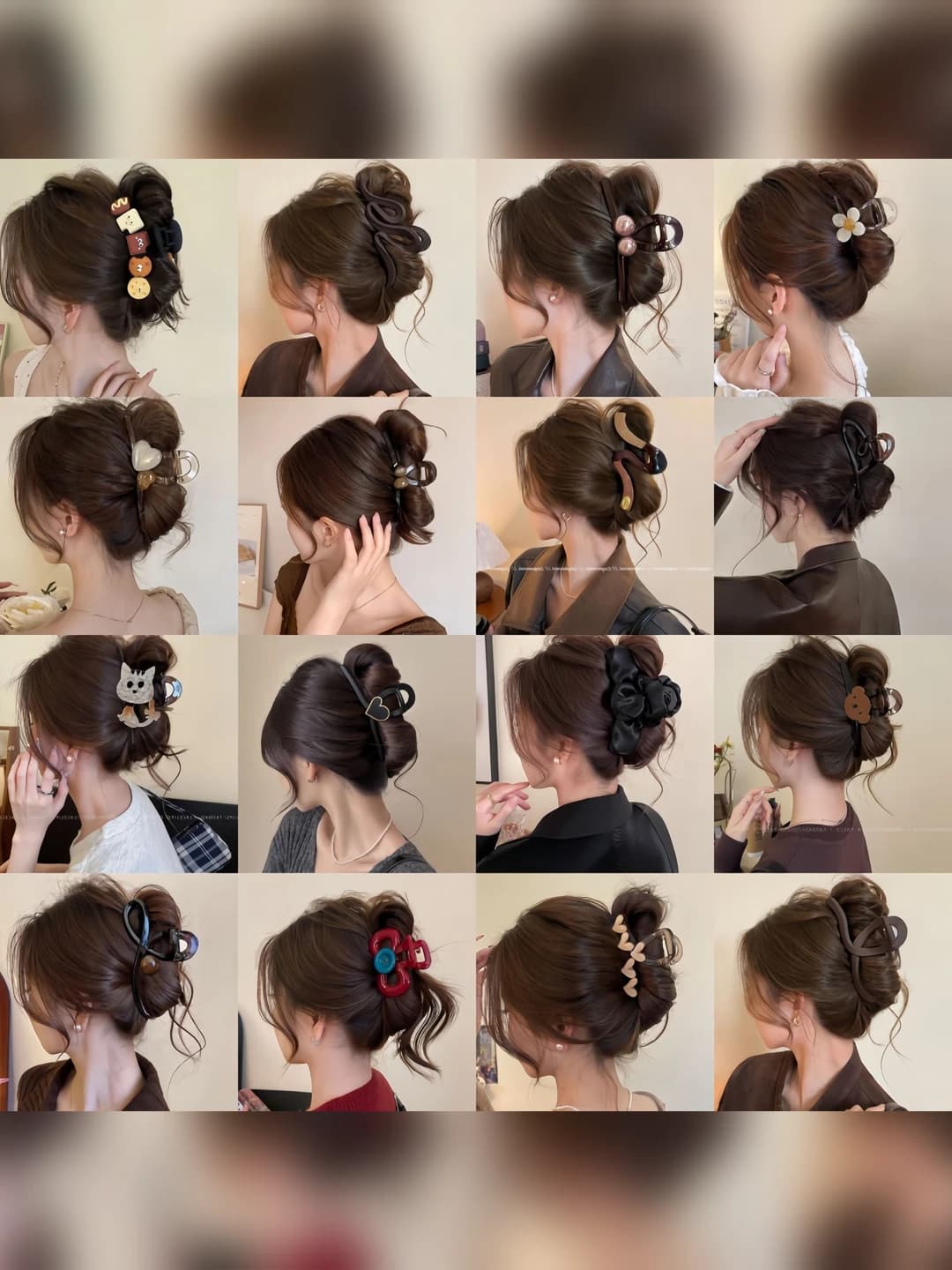 Women's hair clips and combs: large shark clip for back of head, Korean style, design element: heart, bow and circle