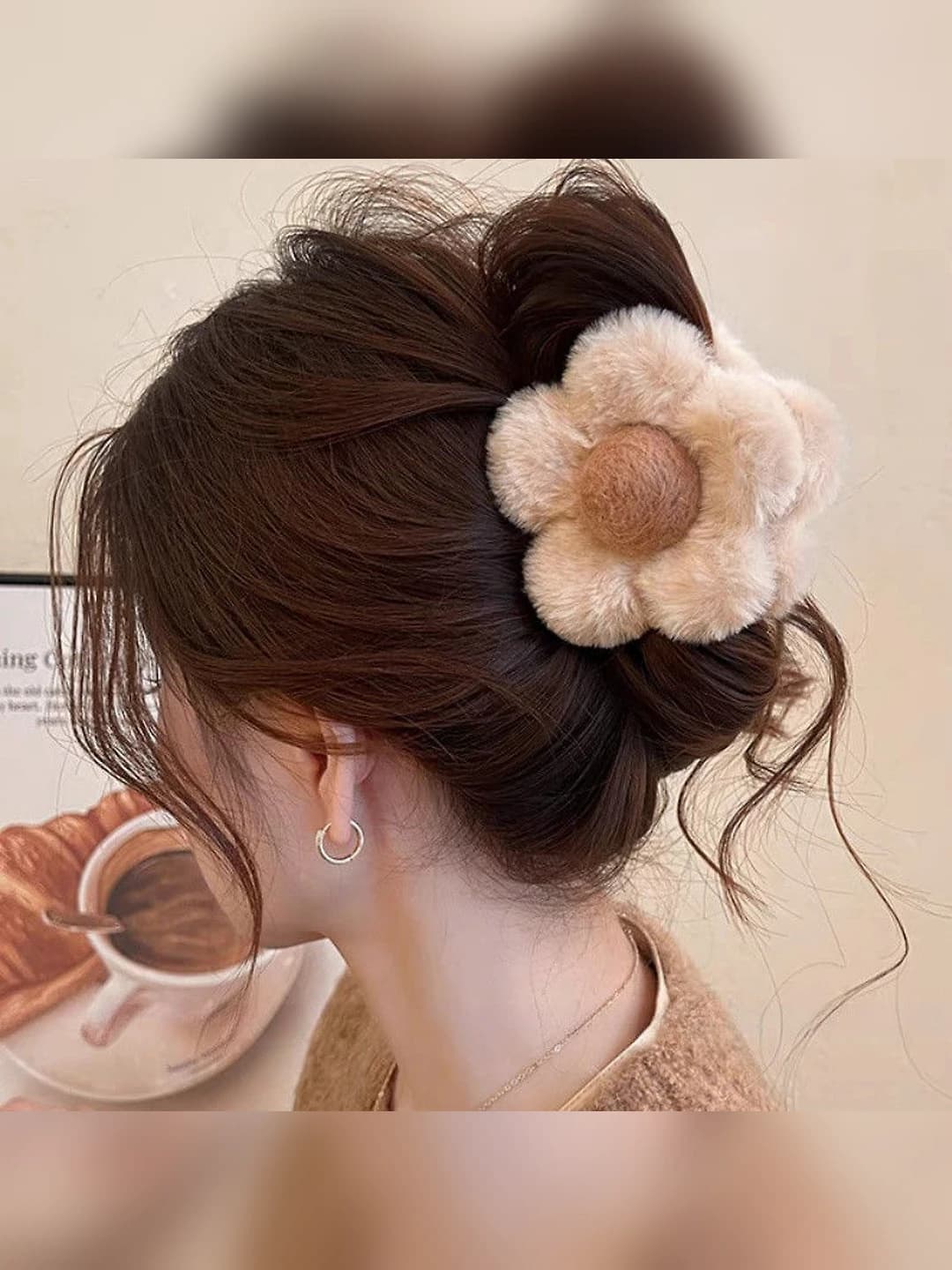 1# Khaki floral clip-8cm