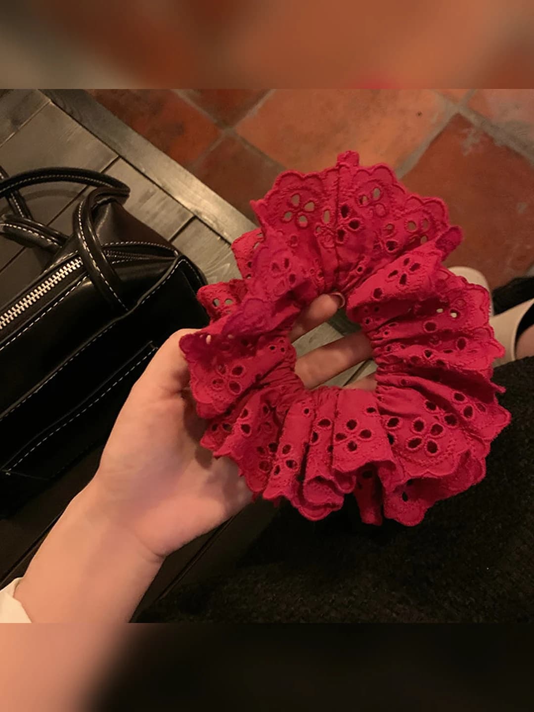 Red, double layer, lace cutout