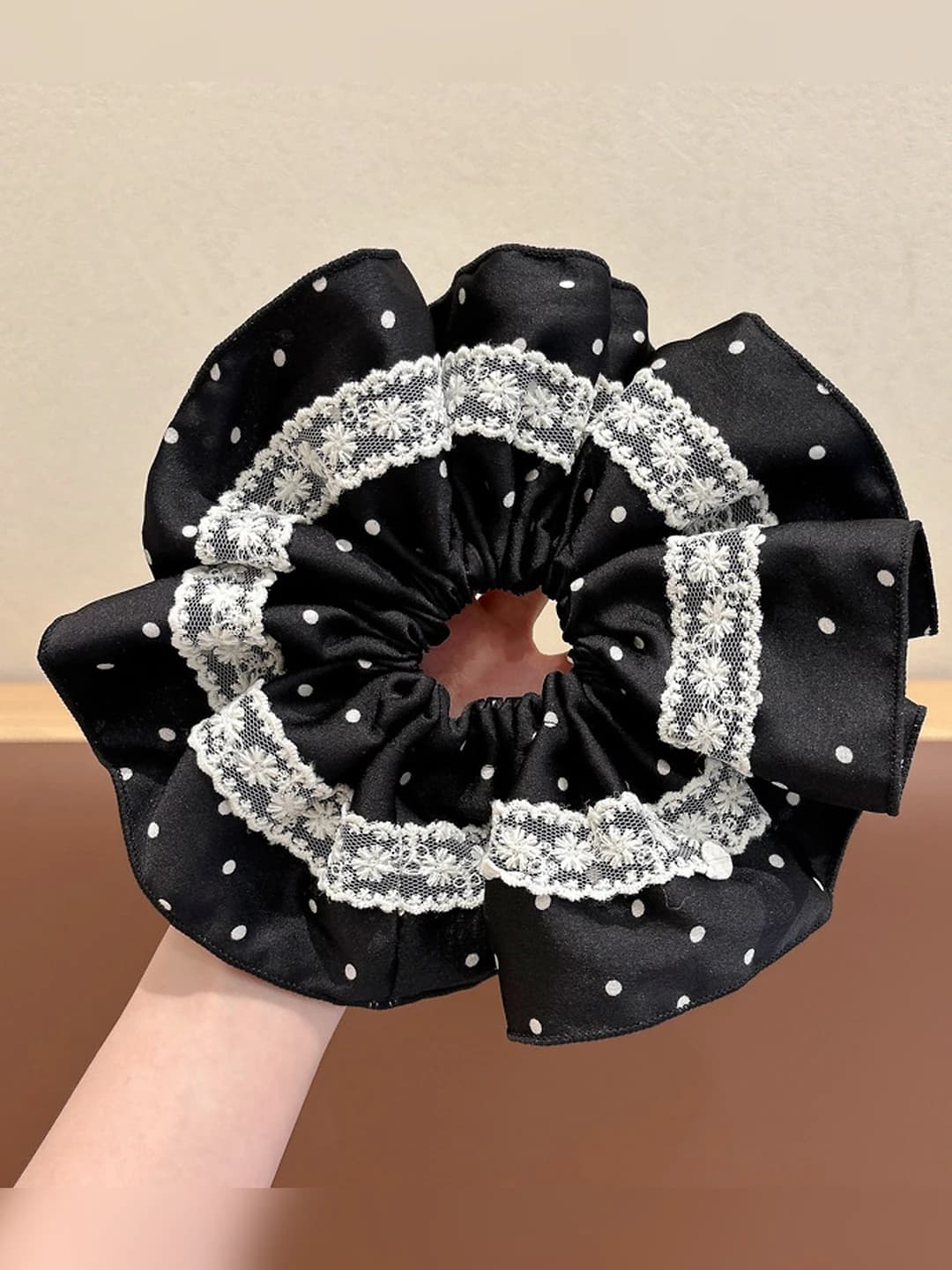 Black - lace large scrunchie