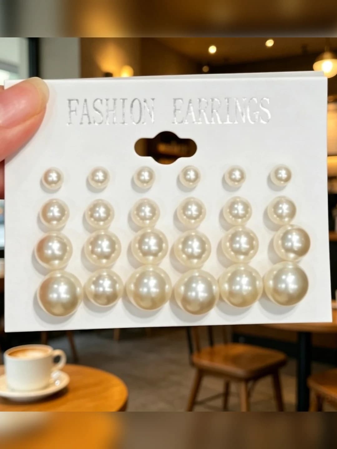 1# Beige faux pearl 12 pairs Alloy