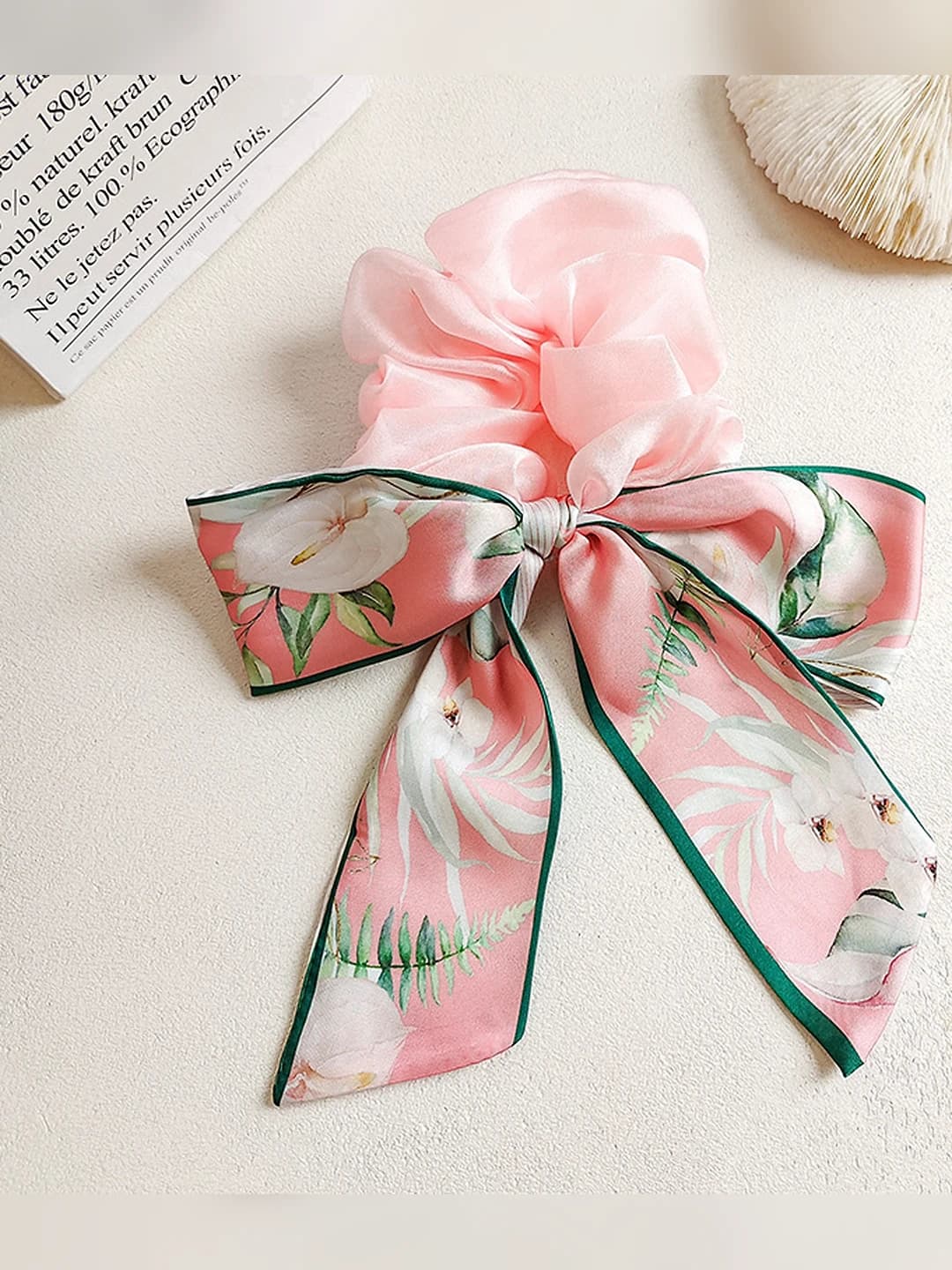 1# Pink hair tie 9 cm, ribbon 18 cm