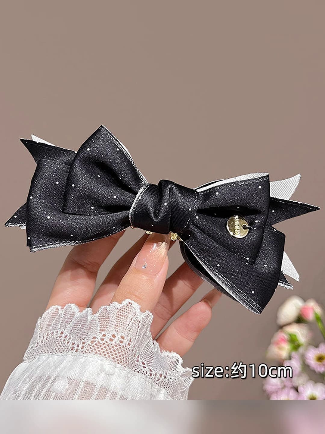 3# Black polka dot banana clip ~10 cm