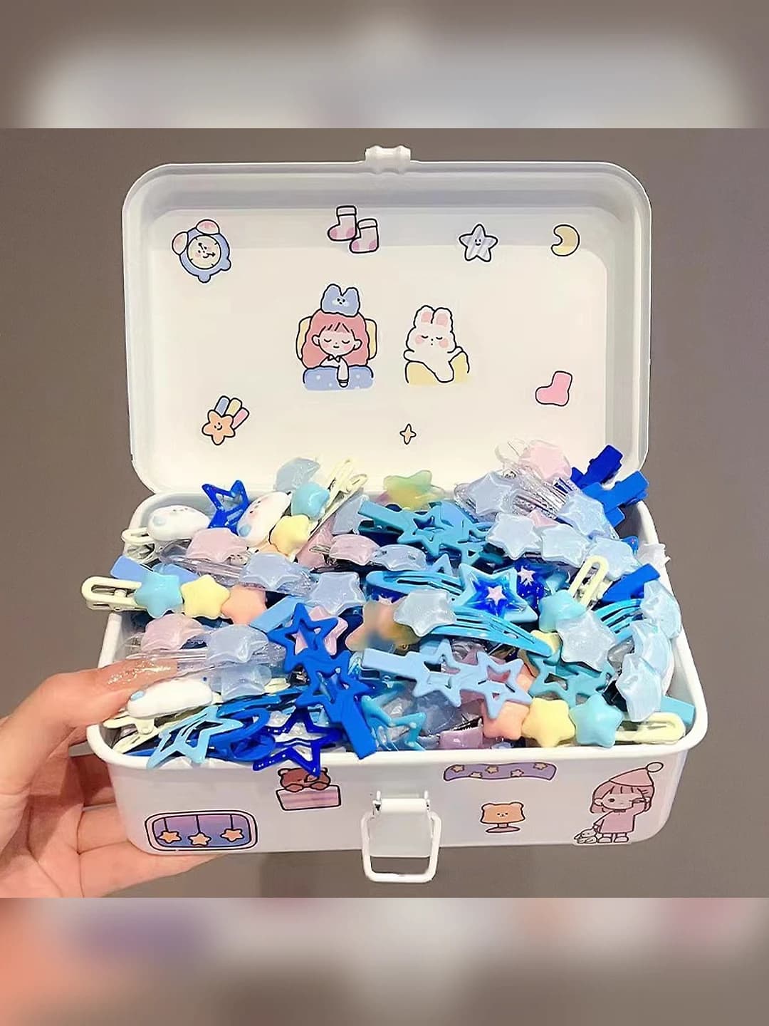 Girls' star hair accessory set: 50 pcs, plastic, handmade, cartoon style, design elements: rabbit, koi, strawberry bear, bear