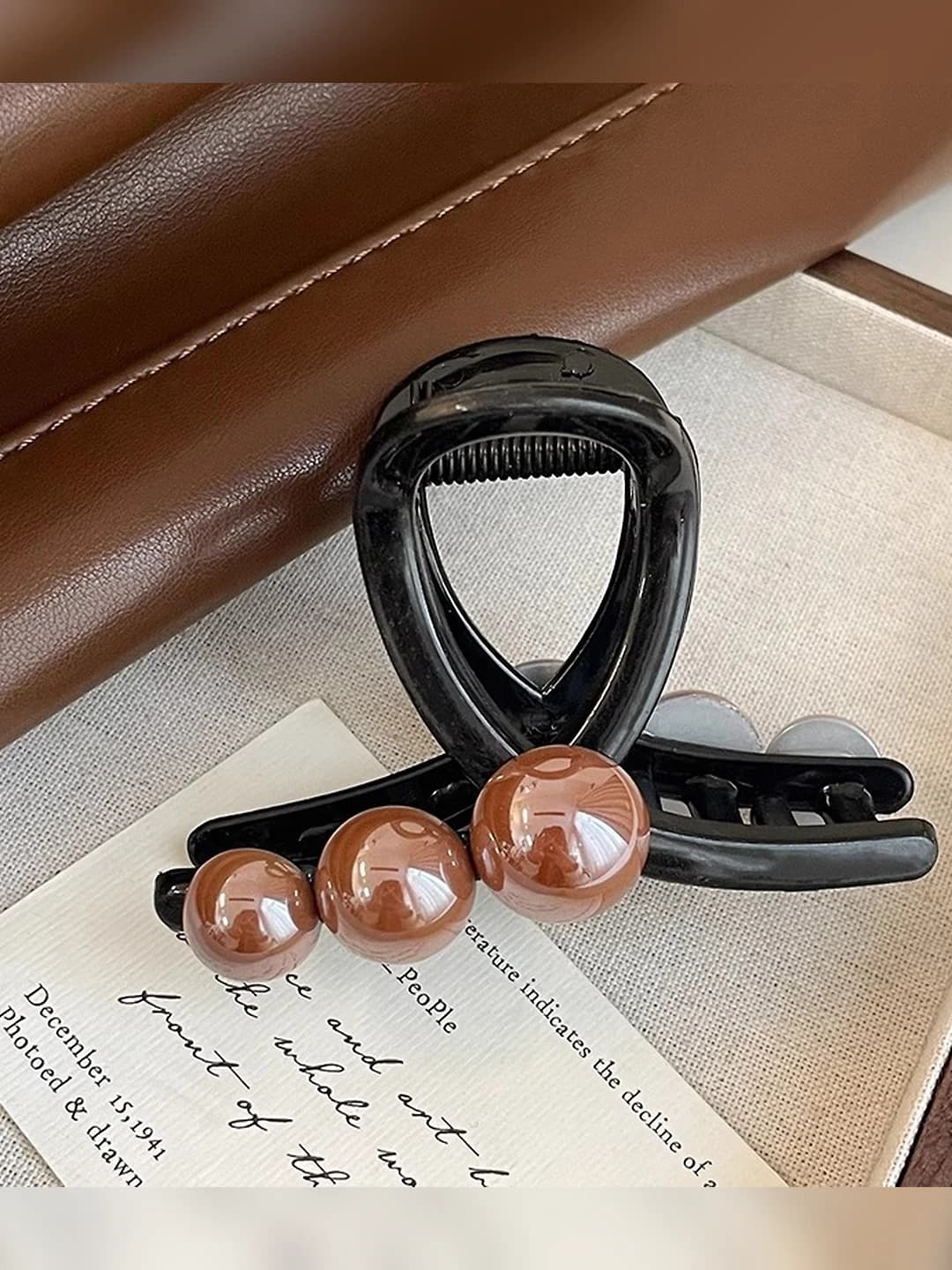 Glossy black base clip 8 cm [Dark coffee pearl]