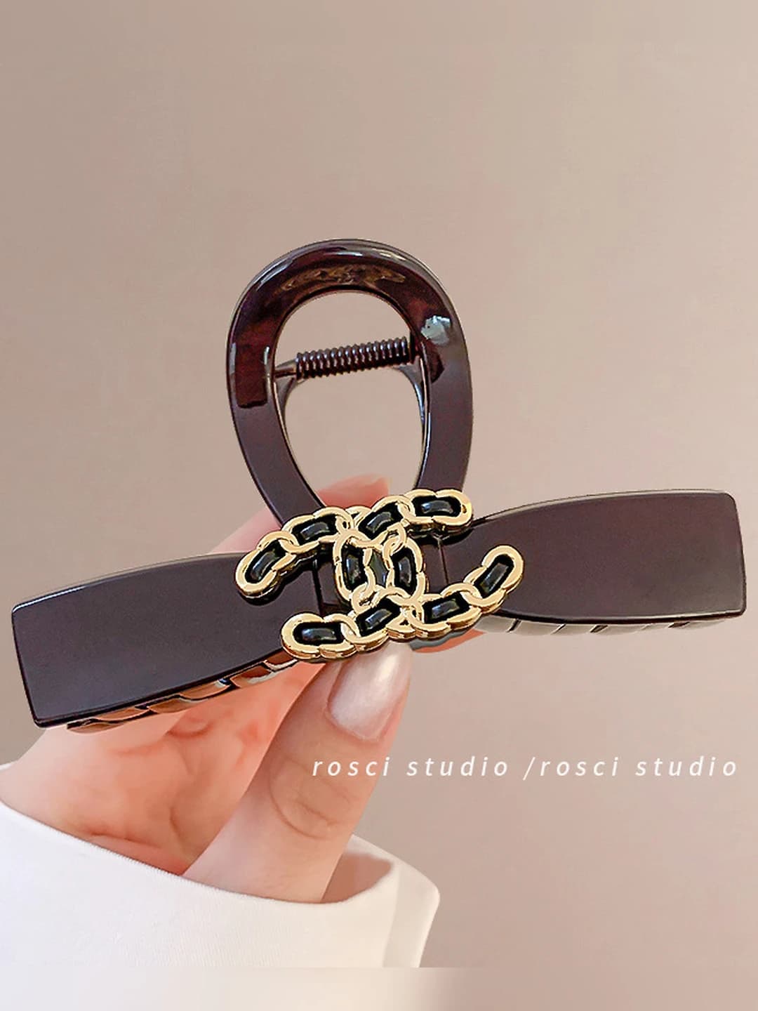 Chocolate brown Chanel style bow clip (approx. 10 cm)