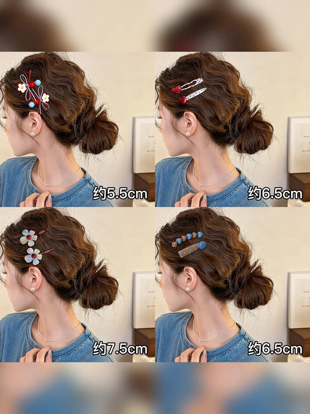 Women's hair clips and combs: colorful, polka dot and geometric design element, bright hair clips