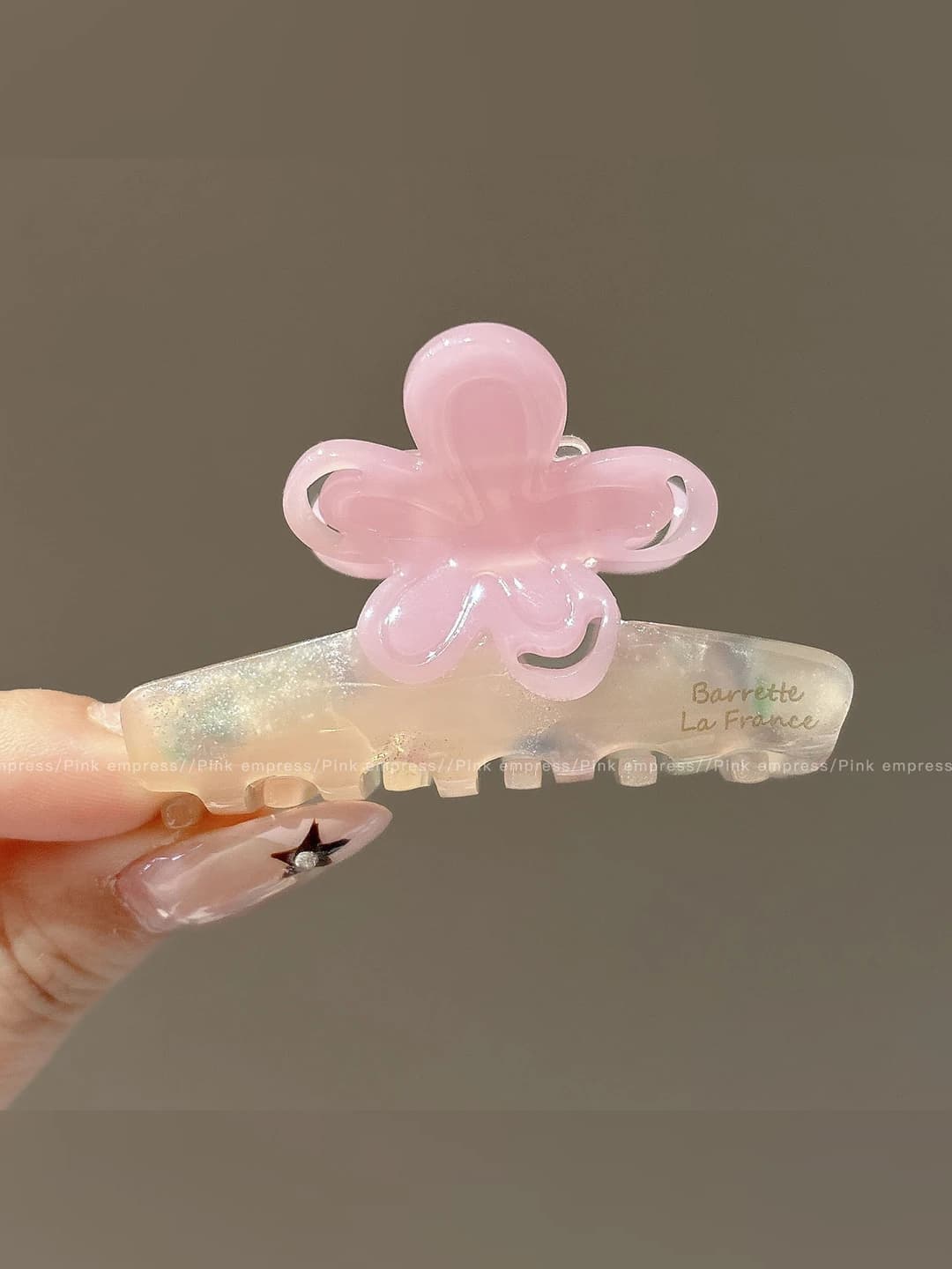 1# Ice clear pink floral clip ~6 cm