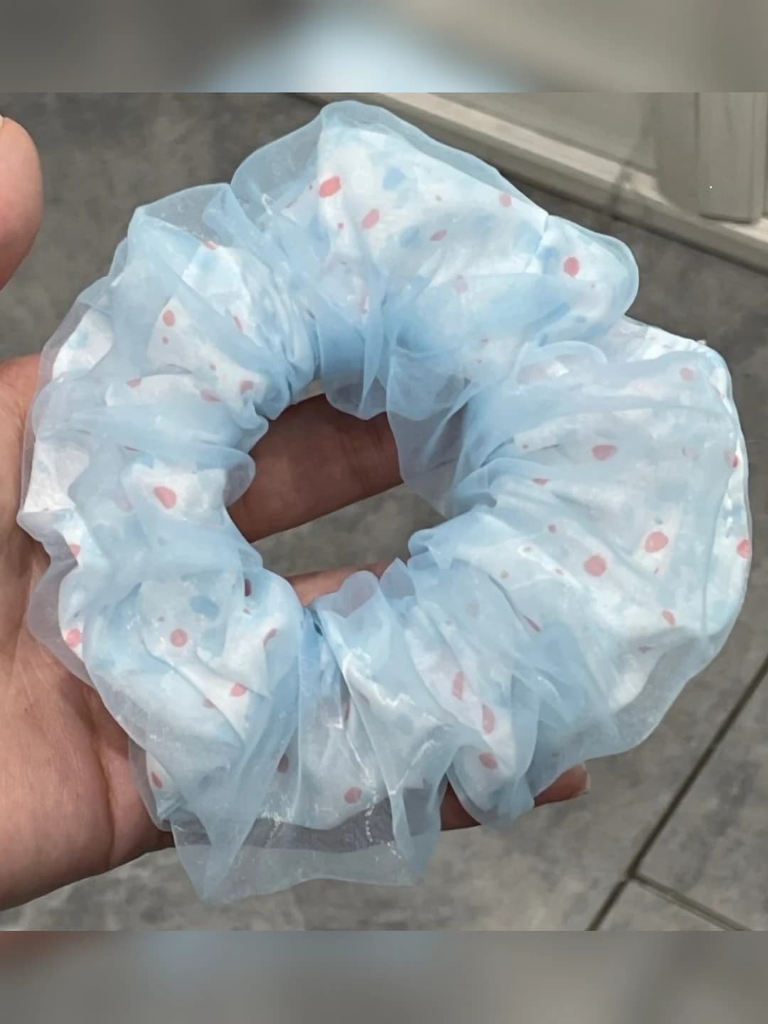 Milk blue bubble mesh hair tie ~10 cm