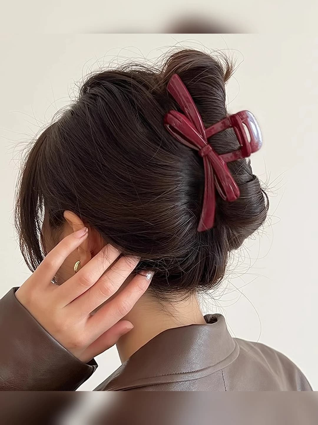 3# Wine red ribbon bow clip 13.5 cm