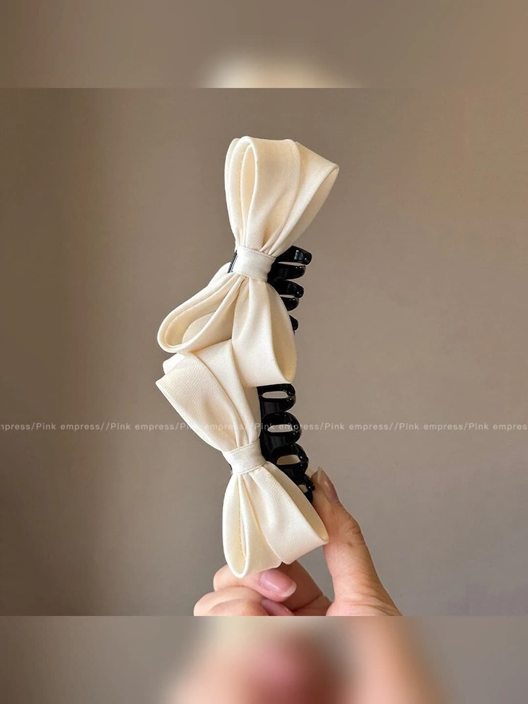1# [Off-white] Satin bow banana clip ~13cm