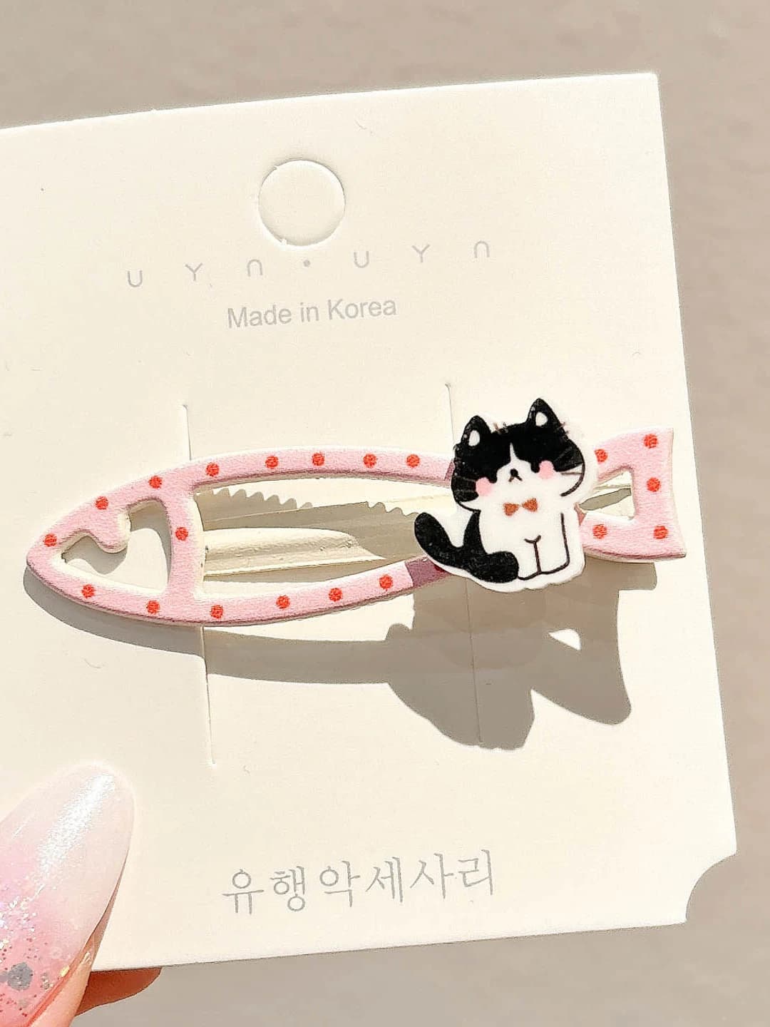 4# Розовый в горошек рыбка-котёнок зажим, 6 см