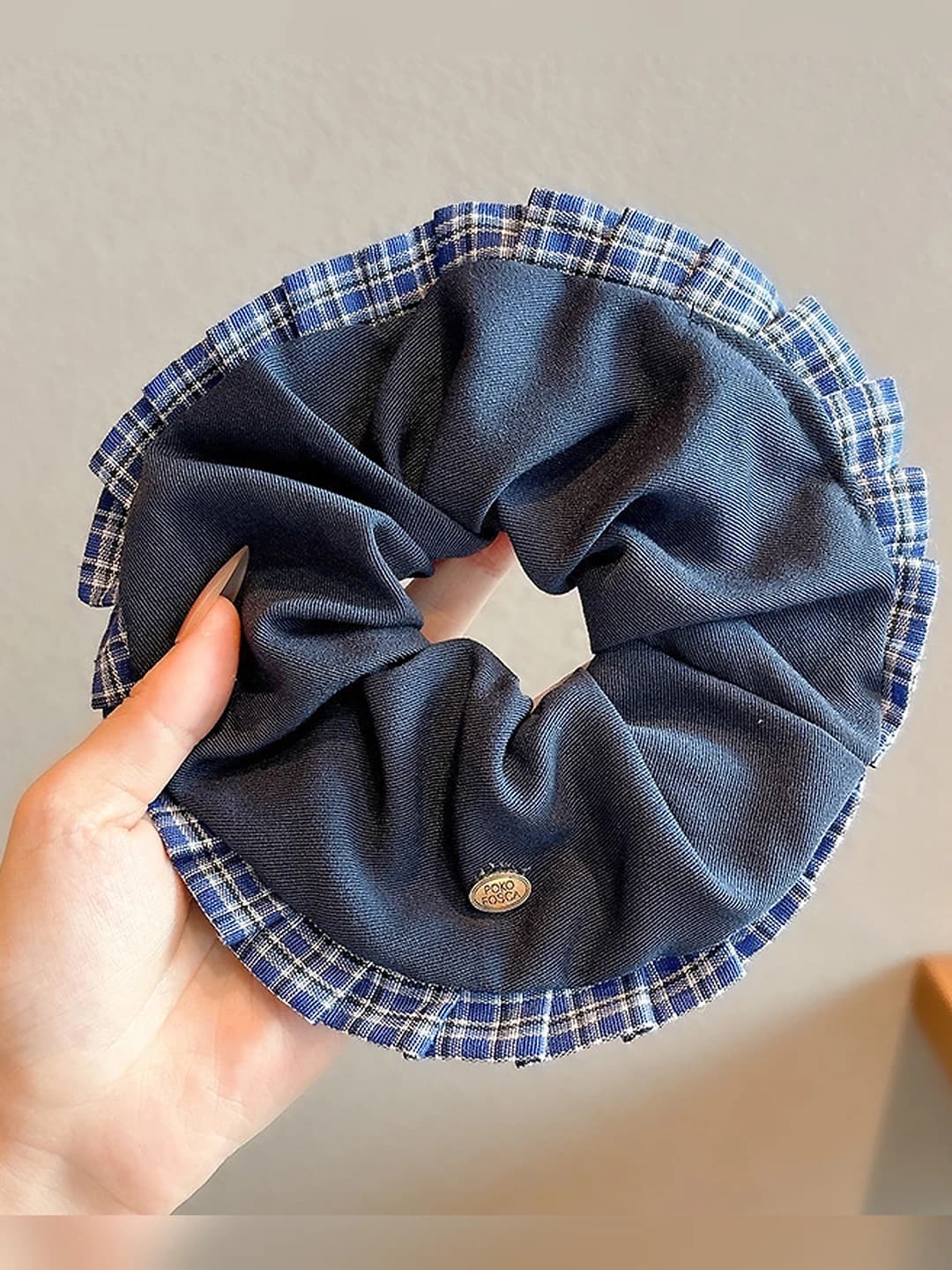 Blue plaid sausage loop, 16 cm