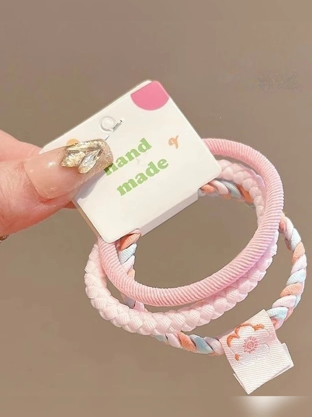 3# Kids hair ties - Pink, 3-piece set, ~5.5 cm