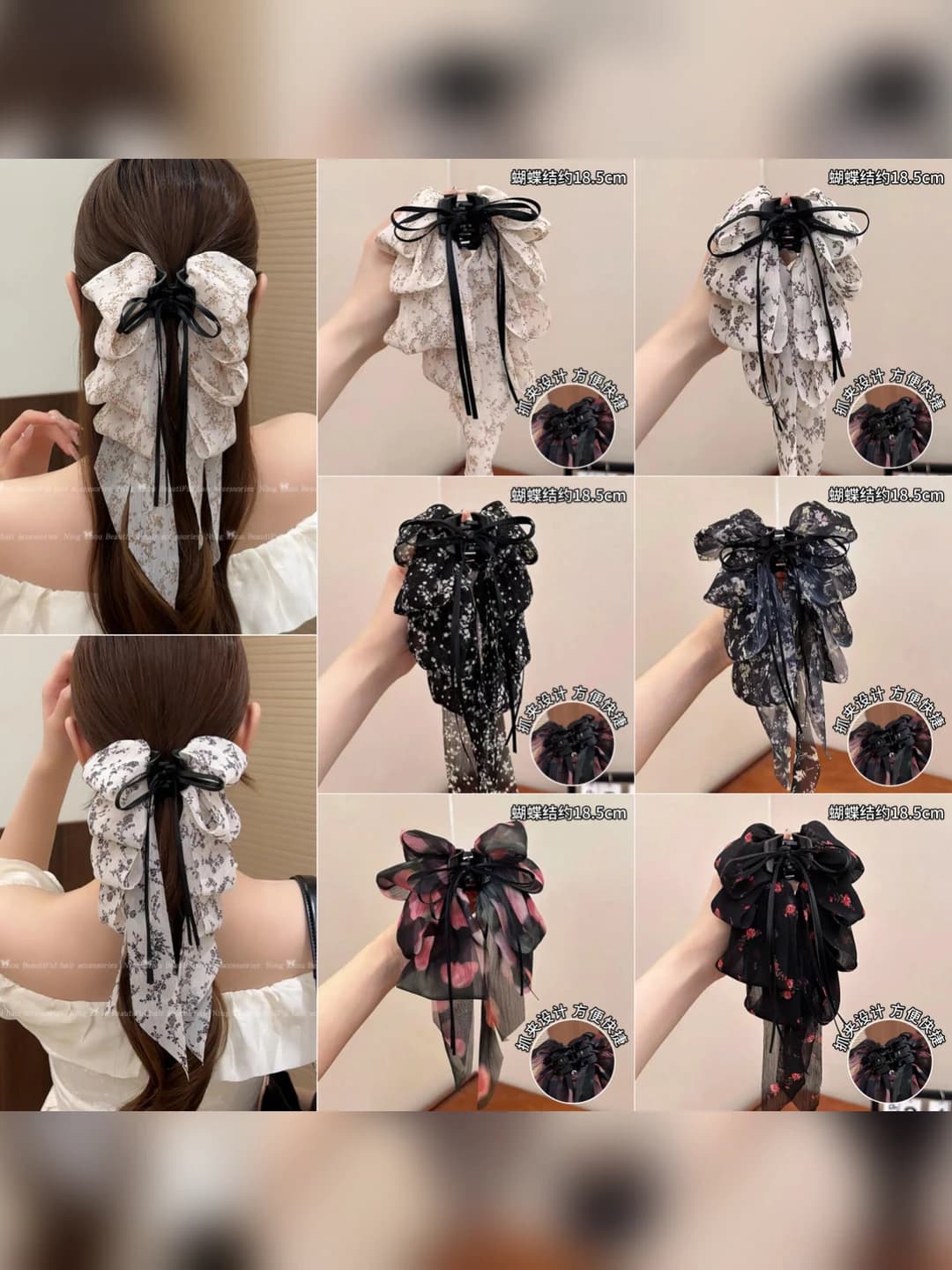 Women's hair clips and combs in retro style with polka dot pattern and bow