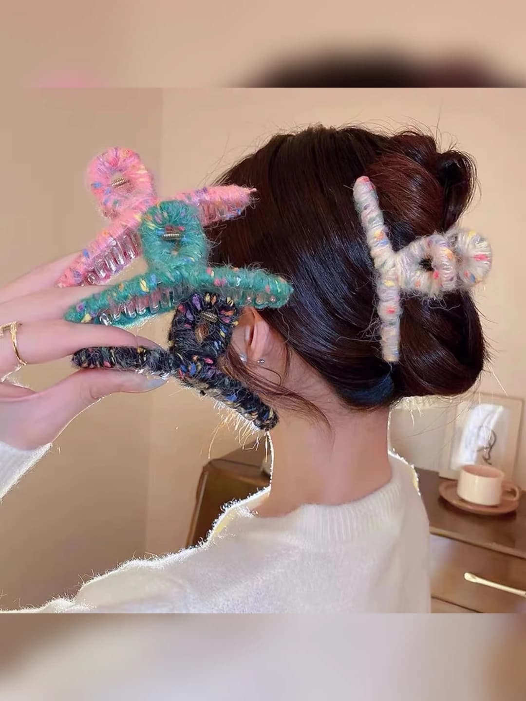Women's colorful yarn-wrapped hair clips in Korean style, cute and sweet, autumn-winter