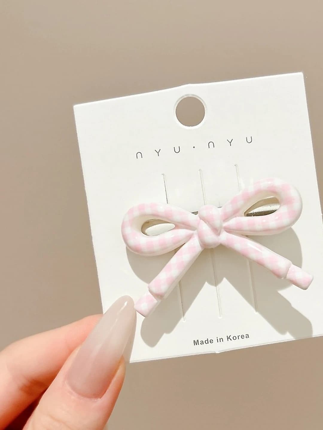 2# Bow, pink plaid, 5 cm