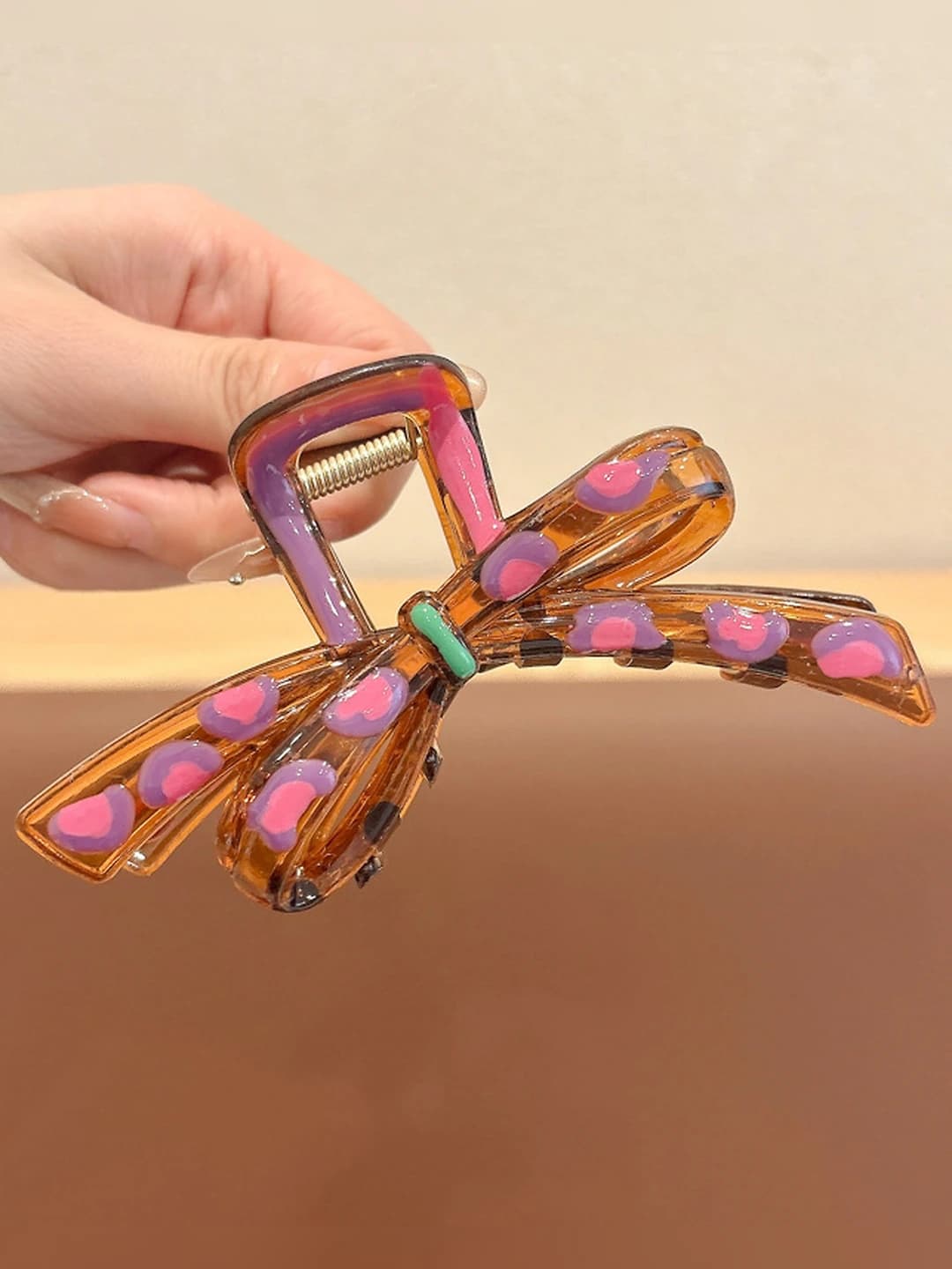1# Розово-фиолетовый горошек бант-12cm