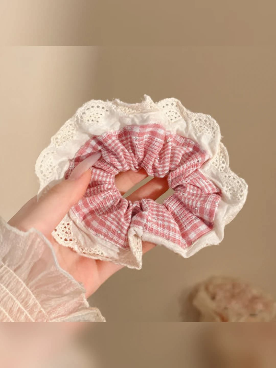Pink plaid rhinestone 13 cm