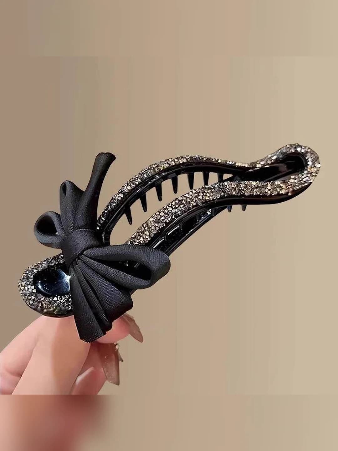 1# Black bow clip - 11.5 cm