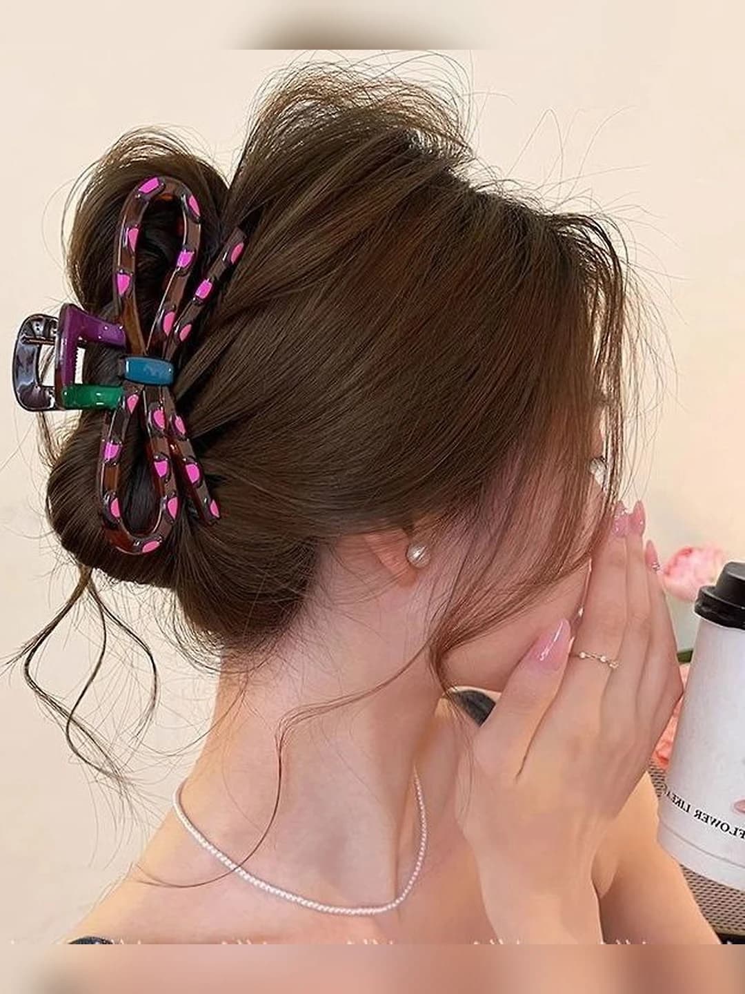 4# black-pink polka dot bow, 12 cm