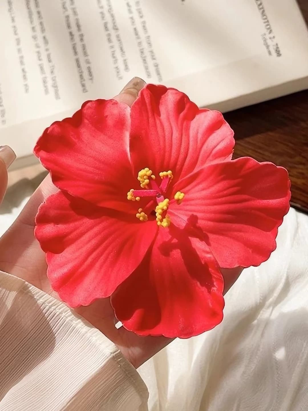 1# Red plumeria hair clip ~9.5 cm