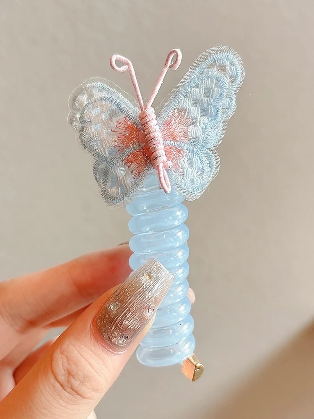 3# Blue butterflies, wire hair tie