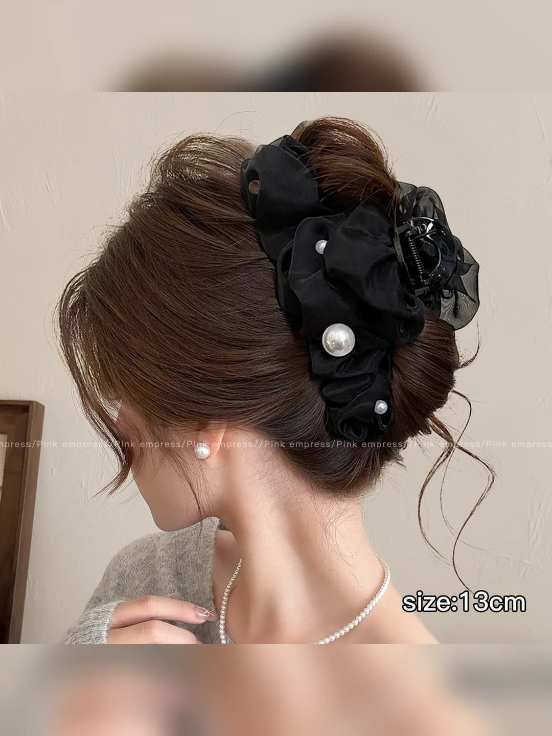 Black, pearl, mesh, 13 cm