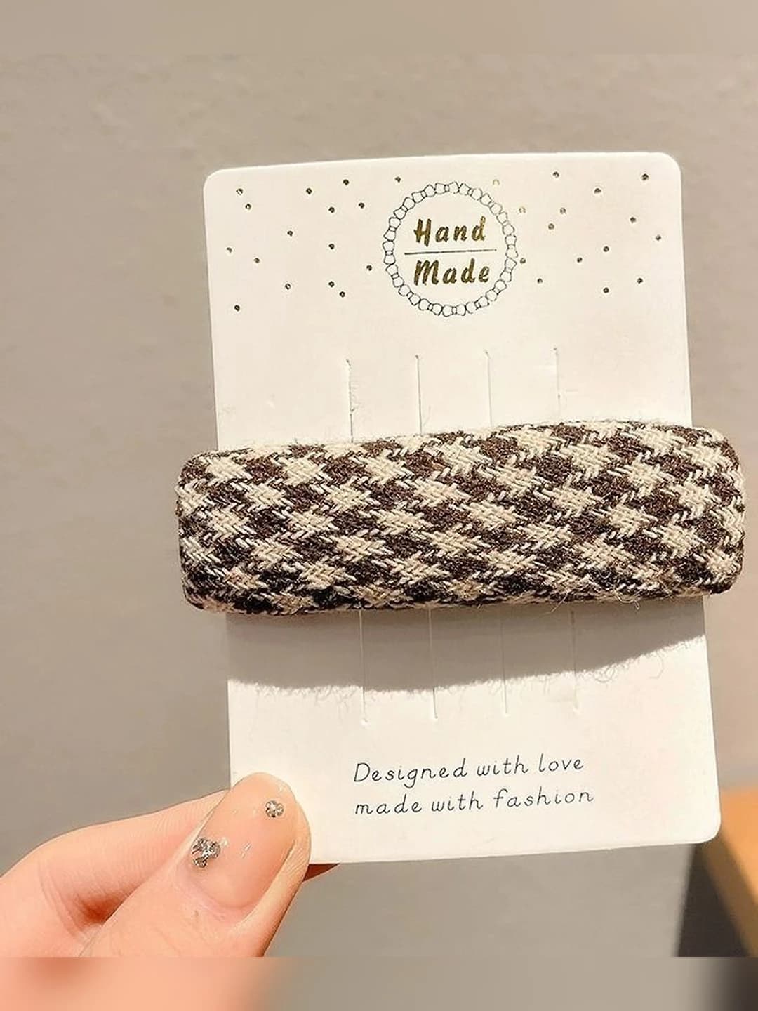 2# Coffee houndstooth hair clip 8 cm