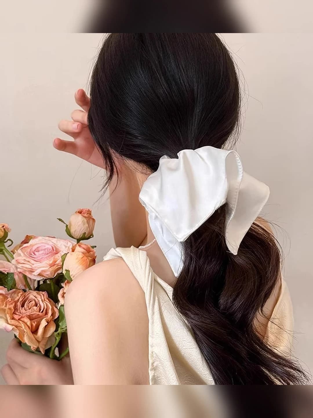 White satin square scrunchie