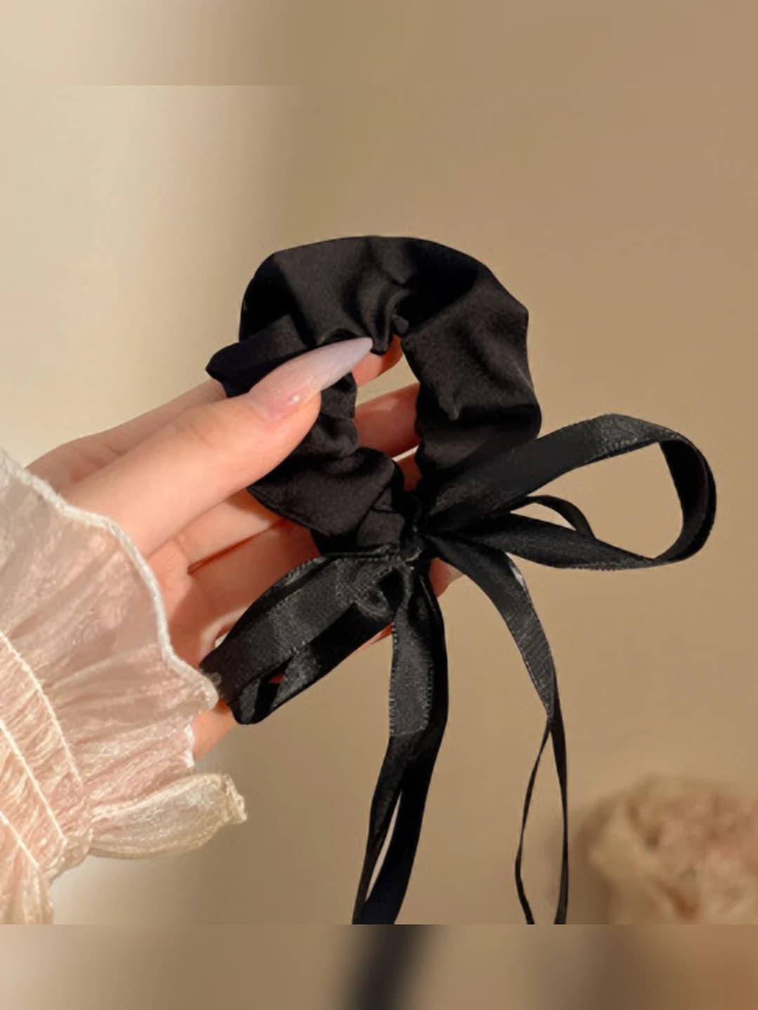 9# Black ribbon ring - 9 cm