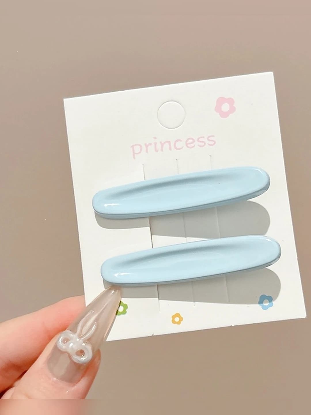 1# Color oval floral hair clip Blue Pair ~5.2cm