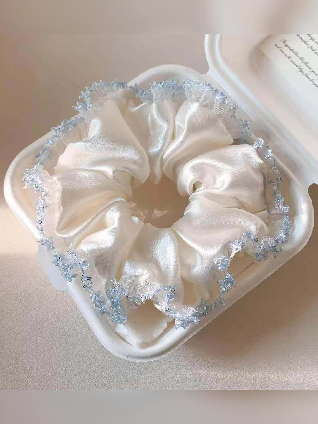 1# White satin blue edge ~16 cm