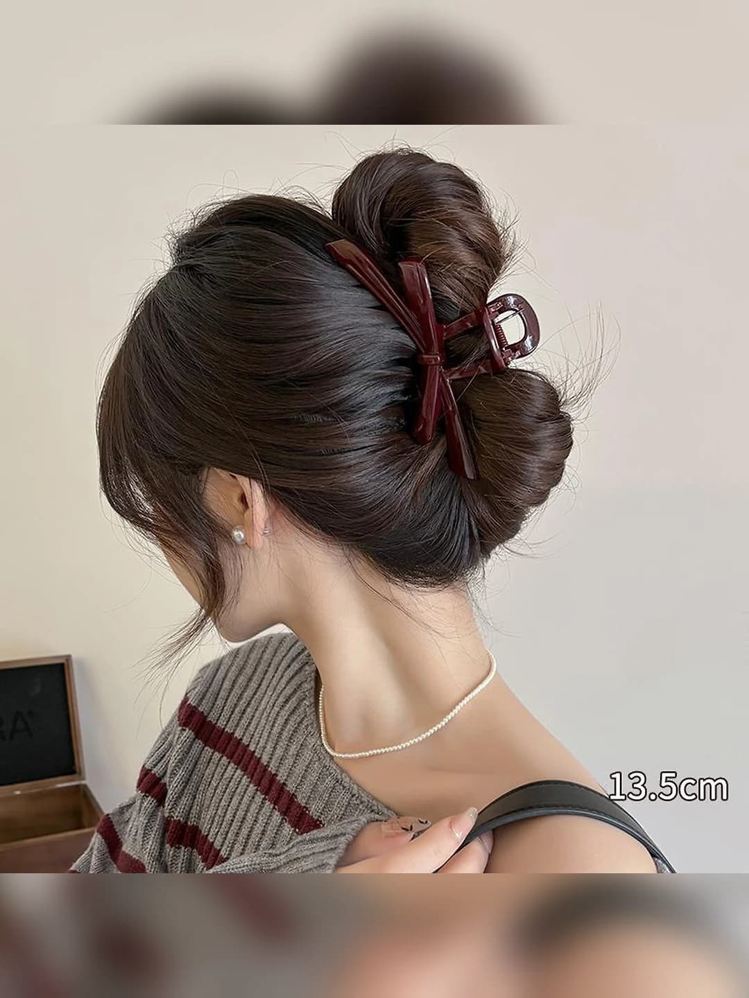 3# Wine red ribbon bow clip 13.5 cm